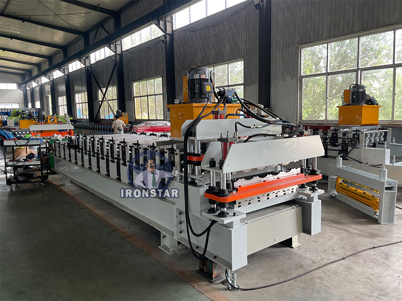 “836 Wave Panel 828 Roof Tile Double Layer Roll Forming Machine With Flying Cutting Double Layer 836 Corrugated Sheet 828 Glazed Tile Making Roll Forming Machine For Construction ”